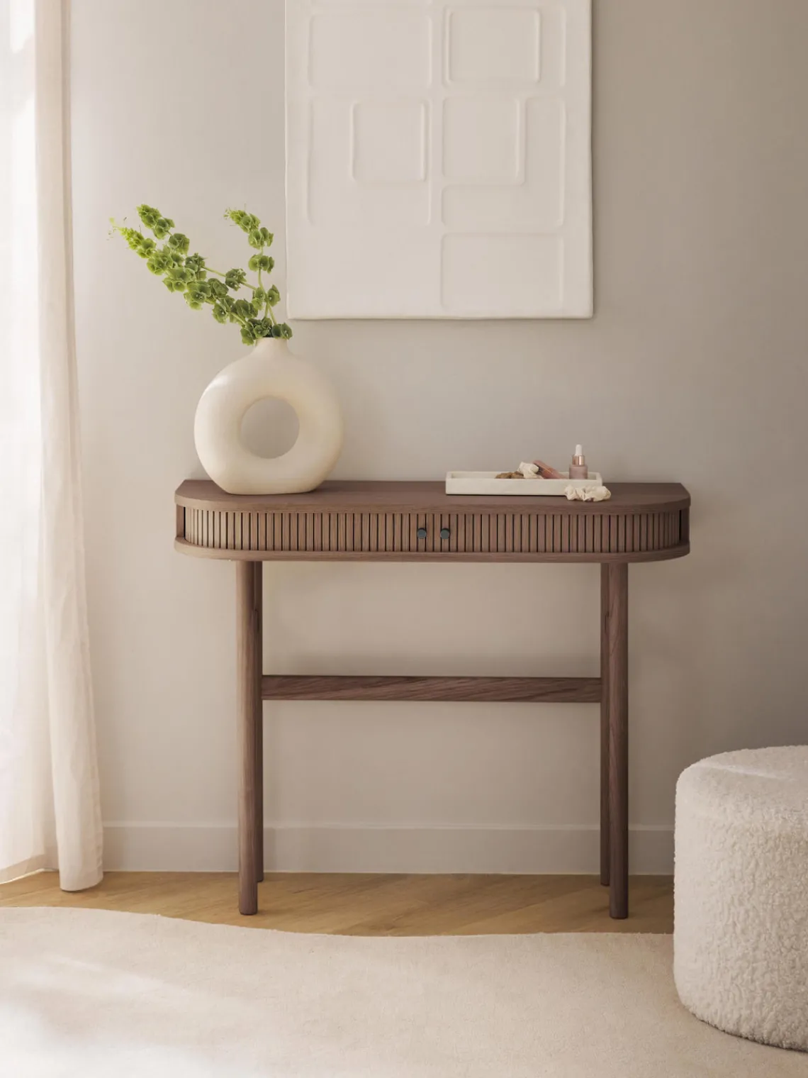 Mesas Consola|Consolas>Westwing Collection Consola con frente acanalado Calary Madera de roble lacada en marrón oscuro