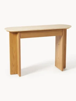 Mesas Consola|Consolas>Westwing Collection Consola de madera con tablero de travertino y cajón Zumi Madera de roble, travertino tonos beige