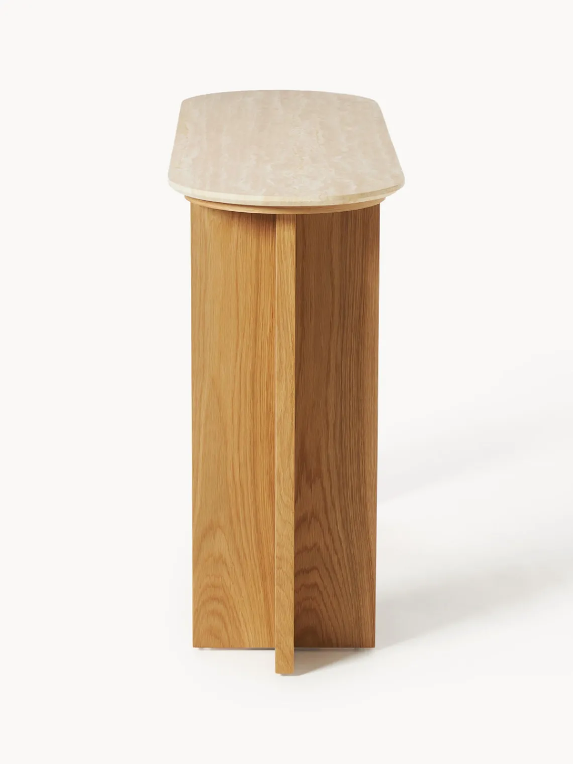 Mesas Consola|Consolas>Westwing Collection Consola de madera con tablero de travertino y cajón Zumi Madera de roble, travertino tonos beige