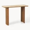 Consola de madera de roble con tablero de travertino Chandler Mesas Consola|Consolas