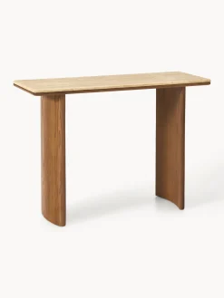 Consola de madera de roble con tablero de travertino Chandler Mesas Consola|Consolas
