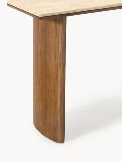 Consola de madera de roble con tablero de travertino Chandler Mesas Consola|Consolas