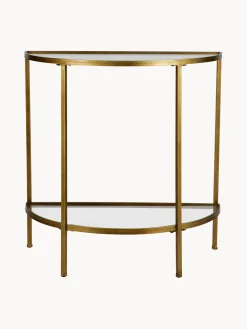 Mesas Consola|Consolas> Consola de recibidor semicircular de vidrio con acabado envejecido Goddess