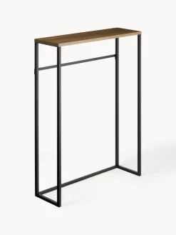 Mesas Consola|Consolas>Yamazaki Consola estrecha de metal con ganchos Tower Negro, madera oscura