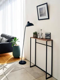 Mesas Consola|Consolas>Yamazaki Consola estrecha de metal con ganchos Tower Negro, madera oscura