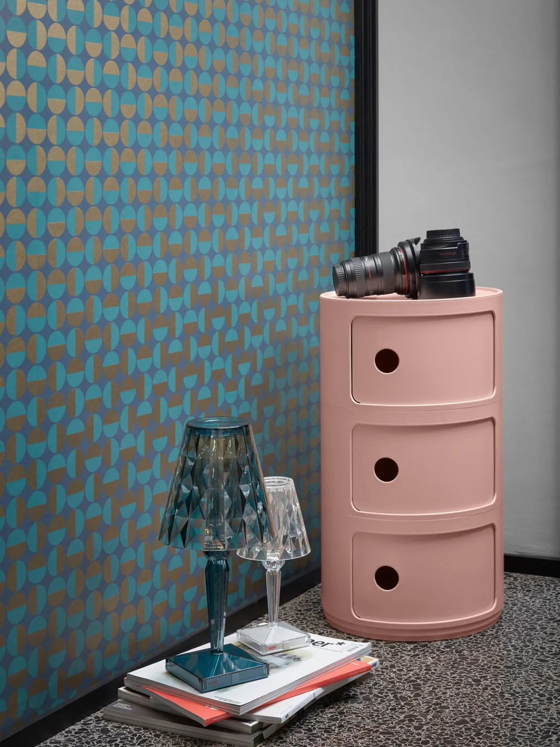 Cajoneras|Mesas Auxiliares>Kartell Contenedor de diseño Componibili, 3 módulos Rosa oscuro mate