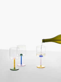 Copas De Vino|Menaje De Mesa>ICHENDORF Copa de vino artesanal Dot Transparente, azul real, rosa claro, amarillo sol