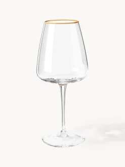 Copas De Vino|Vajillas Completas>Westwing Collection Copas de vino blanco de vidrio soplado Ellery, 4 uds. Transparente con borde dorado
