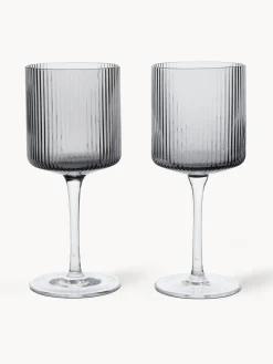 Copas De Vino|Vajillas Completas>Ferm Living Copas de vino blanco sopladas con relieve Ripple, 2 uds. Gris transparente brillante