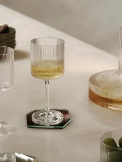 Copas De Vino|Vajillas Completas></noscript>Ferm Living Copas de vino blanco sopladas con relieve Ripple, 2 uds. Transparente brillante