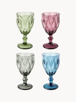 Copas De Vino|Vajillas Completas>Westwing Collection Copas de vino con patrón texturizado Colorado, 4 uds. Azul, malva, gris, verde