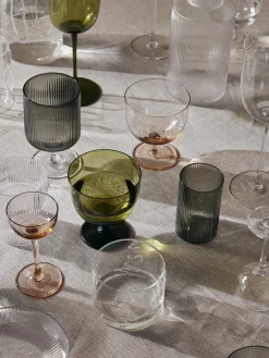 Copas De Vino|Vajillas Completas>Ferm Living Copas de vino sopladas con relieves Ripple, 2 uds. Gris transparente brillante