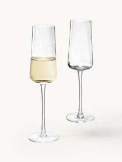 Online Copas flauta de champán artesanales con relieves Cami, 4 uds. Copas De Champagne|Vajillas Completas