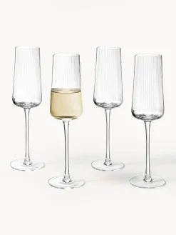 Online Copas flauta de champán artesanales con relieves Cami, 4 uds. Copas De Champagne|Vajillas Completas