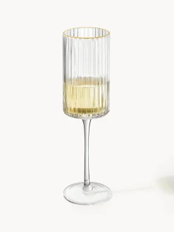 Hot Copas flauta sopladas con borde dorado Aleo, 4 uds. Copas De Champagne|Vajillas Completas