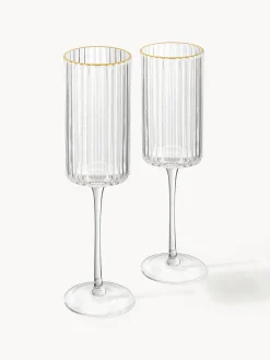 Hot Copas flauta sopladas con borde dorado Aleo, 4 uds. Copas De Champagne|Vajillas Completas