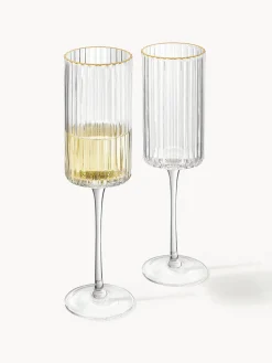 Hot Copas flauta sopladas con borde dorado Aleo, 4 uds. Copas De Champagne|Vajillas Completas