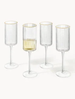 Hot Copas flauta sopladas con borde dorado Aleo, 4 uds. Copas De Champagne|Vajillas Completas