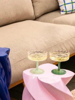 Hot Copas pompadour de champán artesanales de vidrio de borosilicato Twirl, 2 uds. Copas De Cóctel|Vajillas Completas