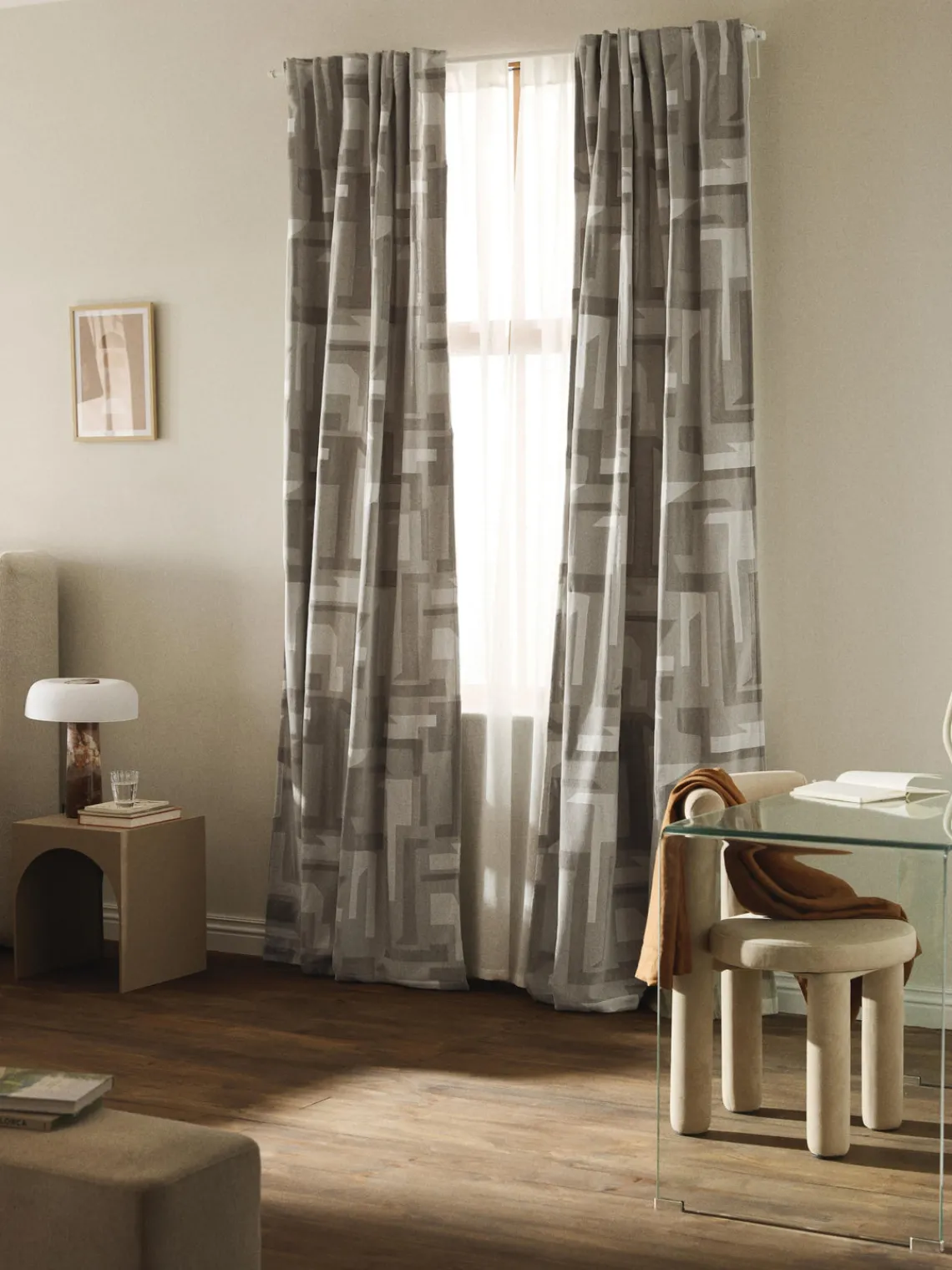 Cortinas Y Visillos|Mantas>Westwing Collection Cortina opaca de chenilla con cinta de lazo Felice, 2 uds. Tonos beige, blanco