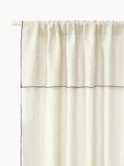 Cortinas Y Visillos|Mantas>Westwing Collection Cortinas de lino semitransparentes con dobladillo Eleonara, 2 uds. Off White, negro