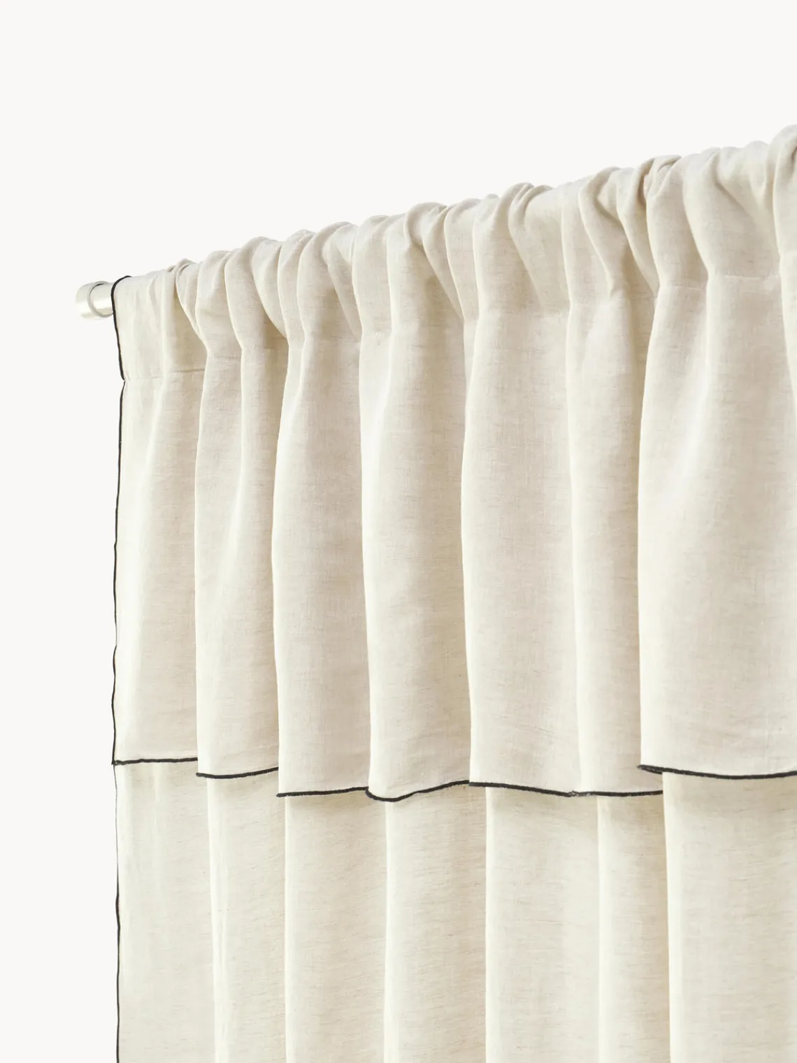 Cortinas Y Visillos|Mantas>Westwing Collection Cortinas de lino semitransparentes con dobladillo Eleonara, 2 uds. Off White, negro