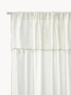 Mantas|Cortinas Y Visillos>Westwing Collection Cortinas de lino semitransparentes con dobladillo Eleonara, 2 uds. Blanco crema, gris pardo