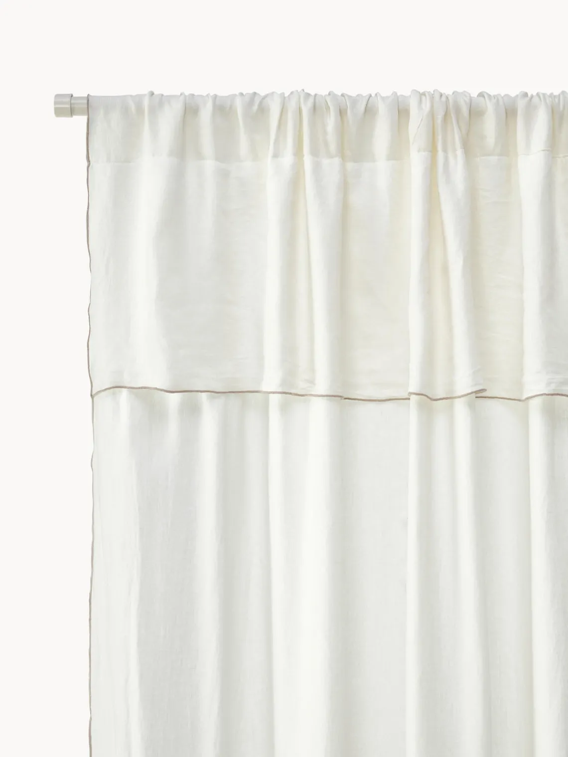 Mantas|Cortinas Y Visillos>Westwing Collection Cortinas de lino semitransparentes con dobladillo Eleonara, 2 uds. Blanco crema, gris pardo