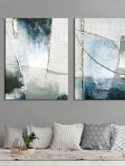 Lienzos|Jarrones>Malerifabrikken Cuadro en lienzo pintado a mano Golden Blue I