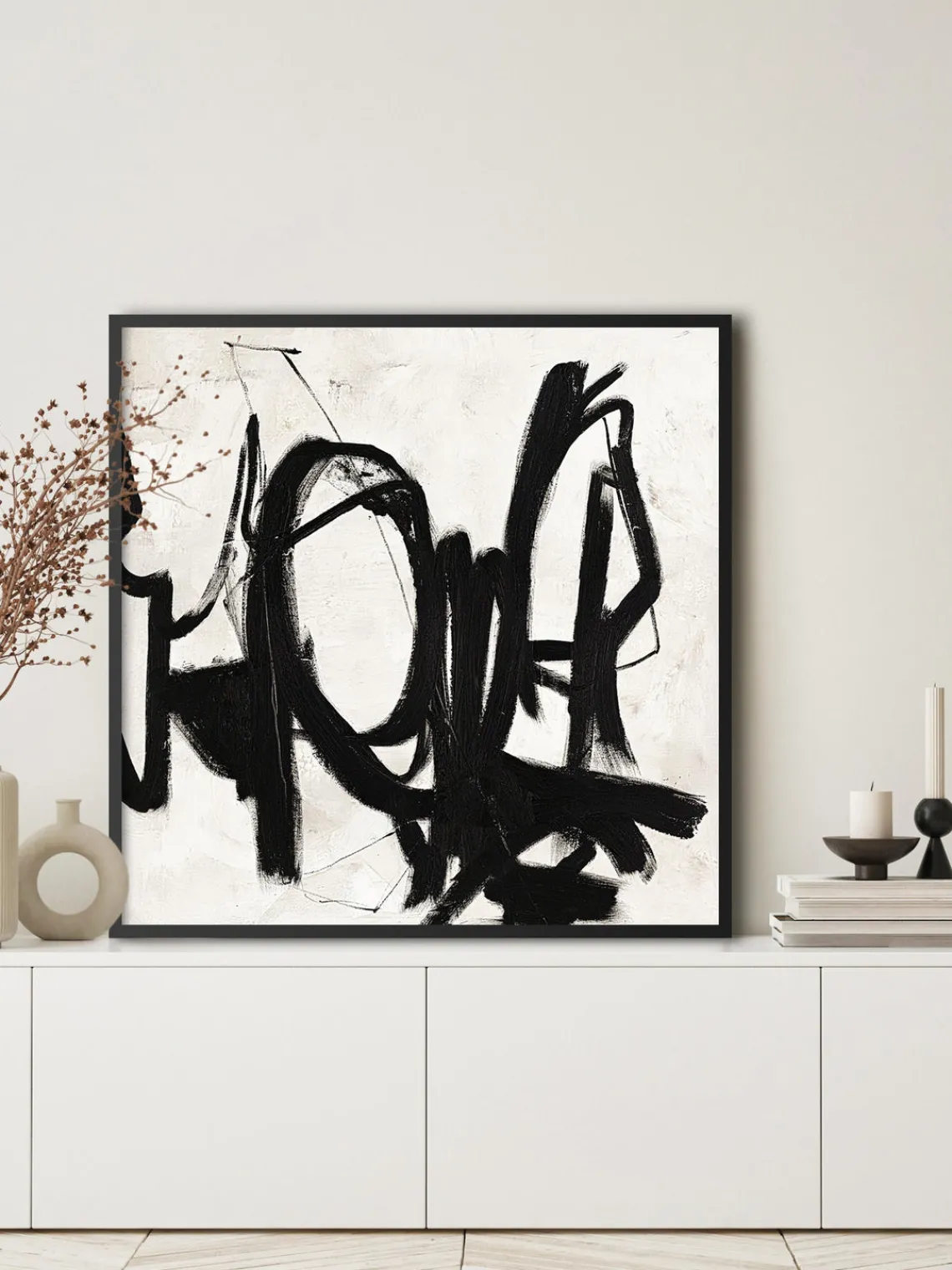 Discount Cuadro en lienzo pintado a mano con marco de madera Playblack Lienzos|Jarrones