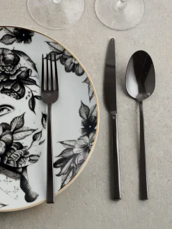 Juego De Cubiertos|Vajillas Completas></noscript>Sambonet Cubertería de acero inoxidable Rock, tamaños diferentes Negro