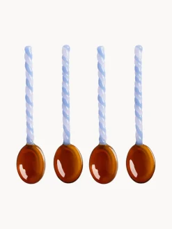 Cubiertos Individuales|Juego De Cubiertos></noscript>&k Amsterdam Cuchara de vidrio artesanal de vidrio borosilicato Duet, 4 uds. Marrón claro, azul claro, lila