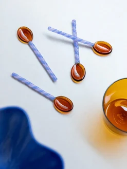 Cubiertos Individuales|Juego De Cubiertos></noscript>&k Amsterdam Cuchara de vidrio artesanal de vidrio borosilicato Duet, 4 uds. Marrón claro, azul claro, lila