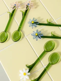 Cubiertos Individuales|Juego De Cubiertos>&k Amsterdam Cucharas artesanales de vidrio borosilicato Flora, 2 uds. Verde oscuro, lila, azul