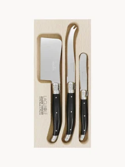 Cuchillos De Cocina Y Bloques|Cuchillos De Queso>Laguiole Cuchillos para queso Debutant, 3 uds. Hojas: plateado pulido espejoMangos: negroRecipiente: madera clara