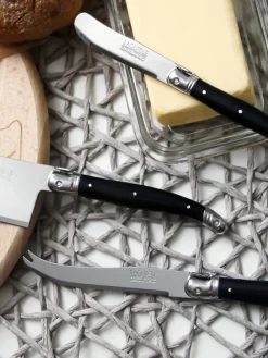 Cuchillos De Cocina Y Bloques|Cuchillos De Queso>Laguiole Cuchillos para queso Debutant, 3 uds. Hojas: plateado pulido espejoMangos: negroRecipiente: madera clara