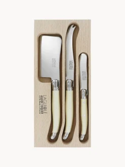 Cuchillos De Cocina Y Bloques|Cuchillos De Queso>Laguiole Cuchillos para queso Debutant, 3 uds. Hojas: plateado pulido espejoMangos: blanco Off WhiteRecipiente: madera clara
