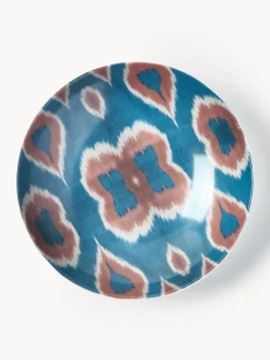 Cuencos Y Platos De Servir|Vajillas Completas>Les Ottomans Cuenco de servir artesanal de porcelana Ikat Azul, rojo óxido, blanco