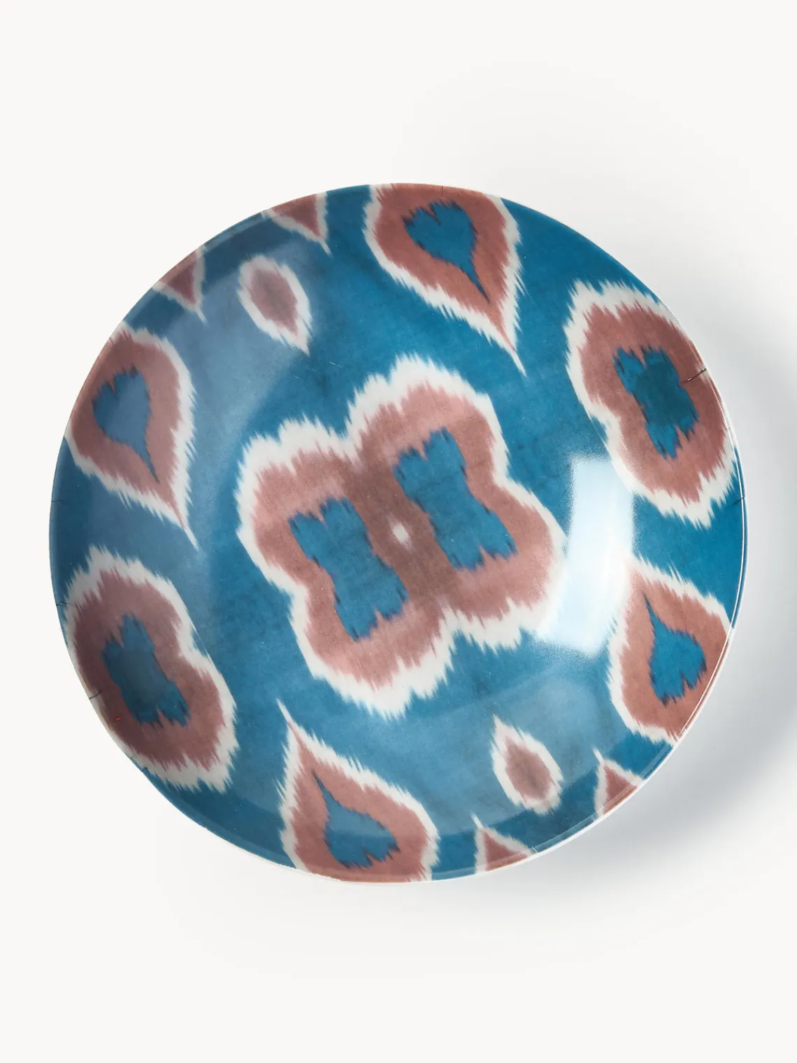 Cuencos Y Platos De Servir|Vajillas Completas>Les Ottomans Cuenco de servir artesanal de porcelana Ikat Azul, rojo óxido, blanco