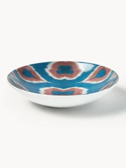 Cuencos Y Platos De Servir|Vajillas Completas>Les Ottomans Cuenco de servir artesanal de porcelana Ikat Azul, rojo óxido, blanco