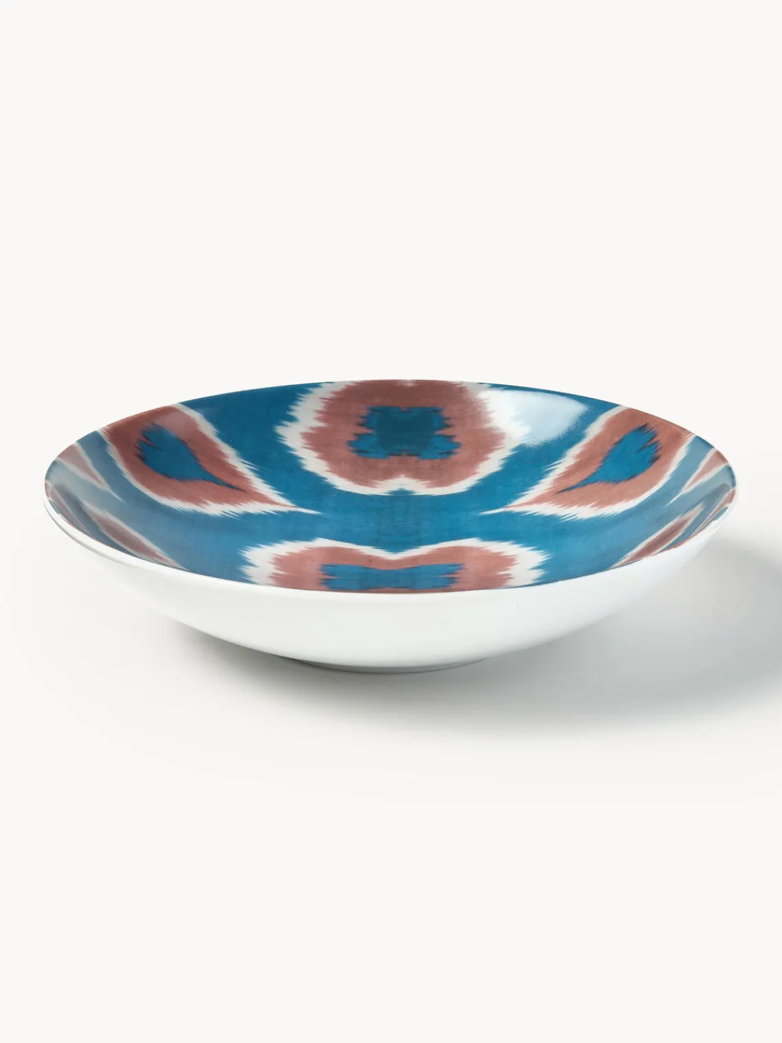 Cuencos Y Platos De Servir|Vajillas Completas>Les Ottomans Cuenco de servir artesanal de porcelana Ikat Azul, rojo óxido, blanco