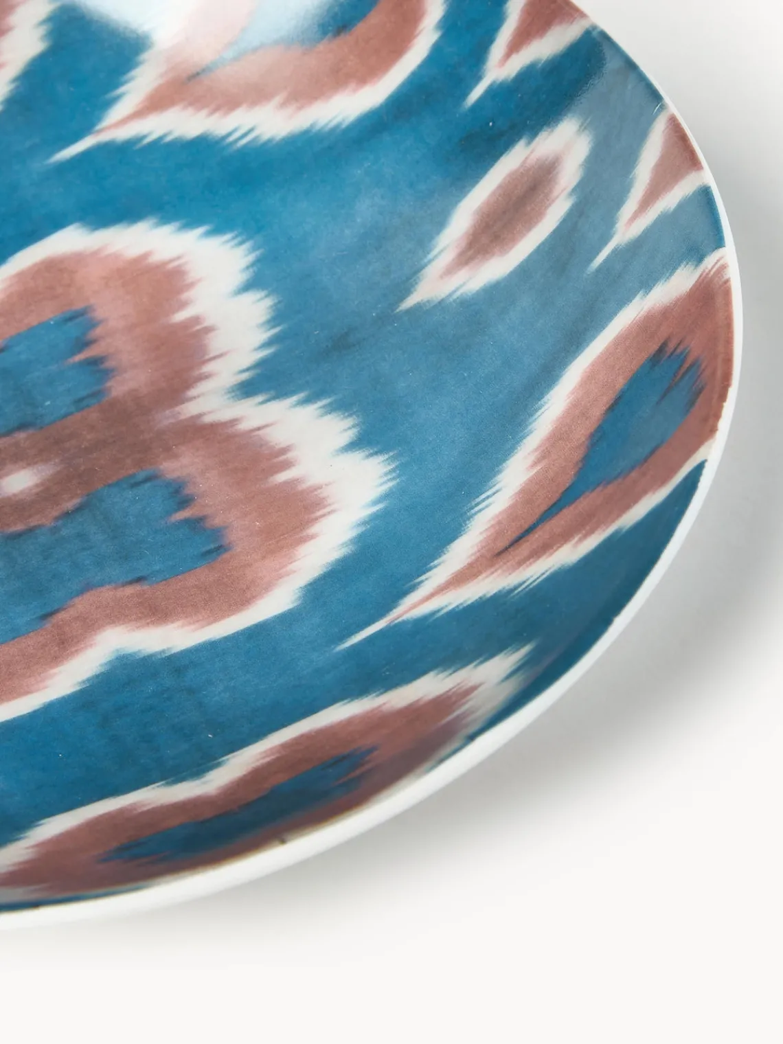 Cuencos Y Platos De Servir|Vajillas Completas>Les Ottomans Cuenco de servir artesanal de porcelana Ikat Azul, rojo óxido, blanco