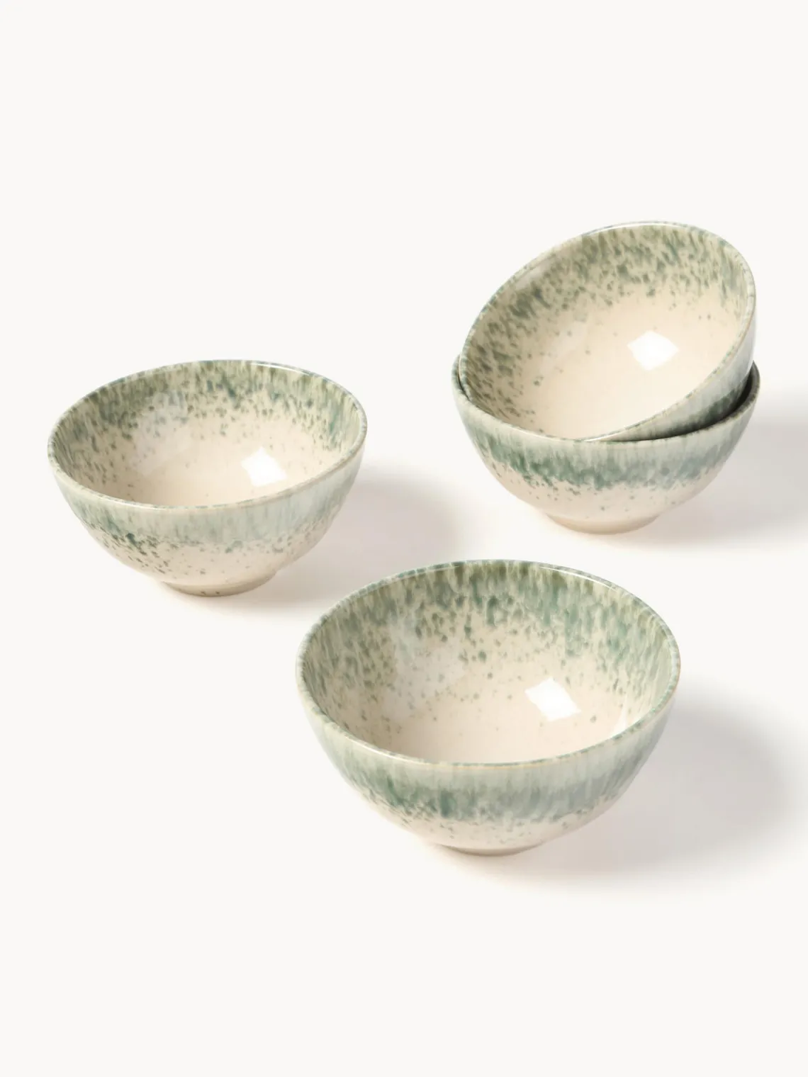 Boles Y Tazones|Vajillas Completas>Westwing Collection Cuencos artesanales Bernardo, 4 uds. Beige claro, verde salvia