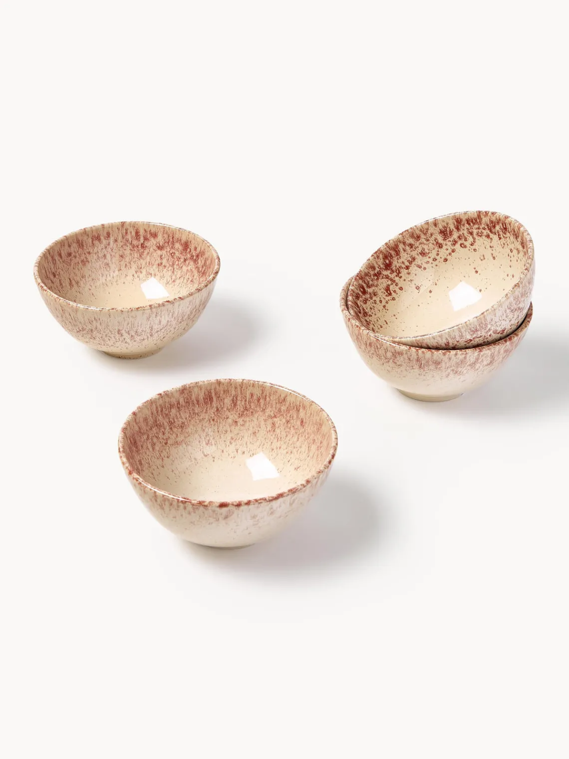 Boles Y Tazones|Vajillas Completas>Westwing Collection Cuencos artesanales Bernardo, 4 uds. Beige claro, rojo vino