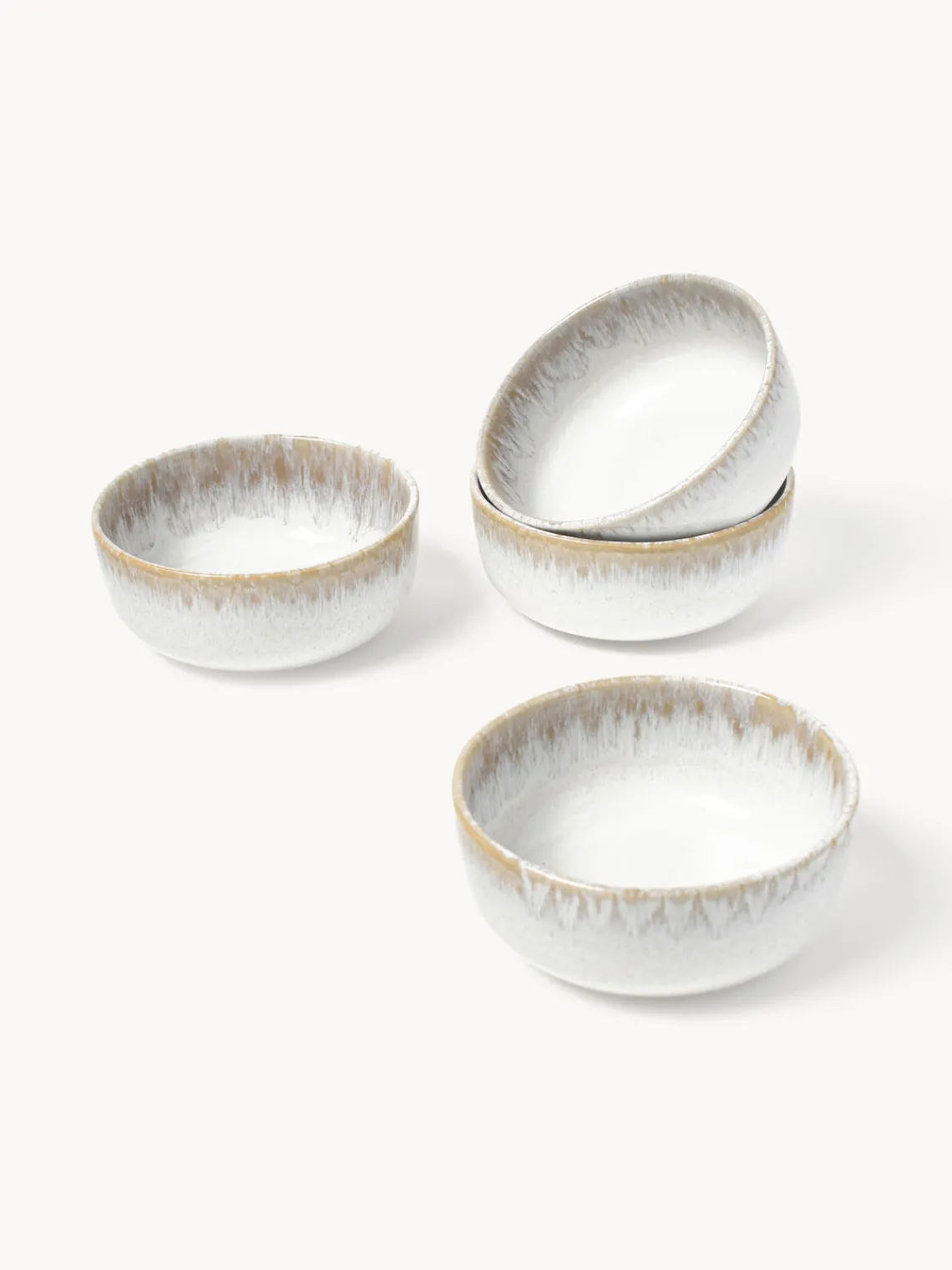 Boles Y Tazones|Vajillas Completas>Westwing Collection Cuencos artesanales con esmalte reactivo Danza, 4 uds. Blanco, tonos beige, con gradiente de color