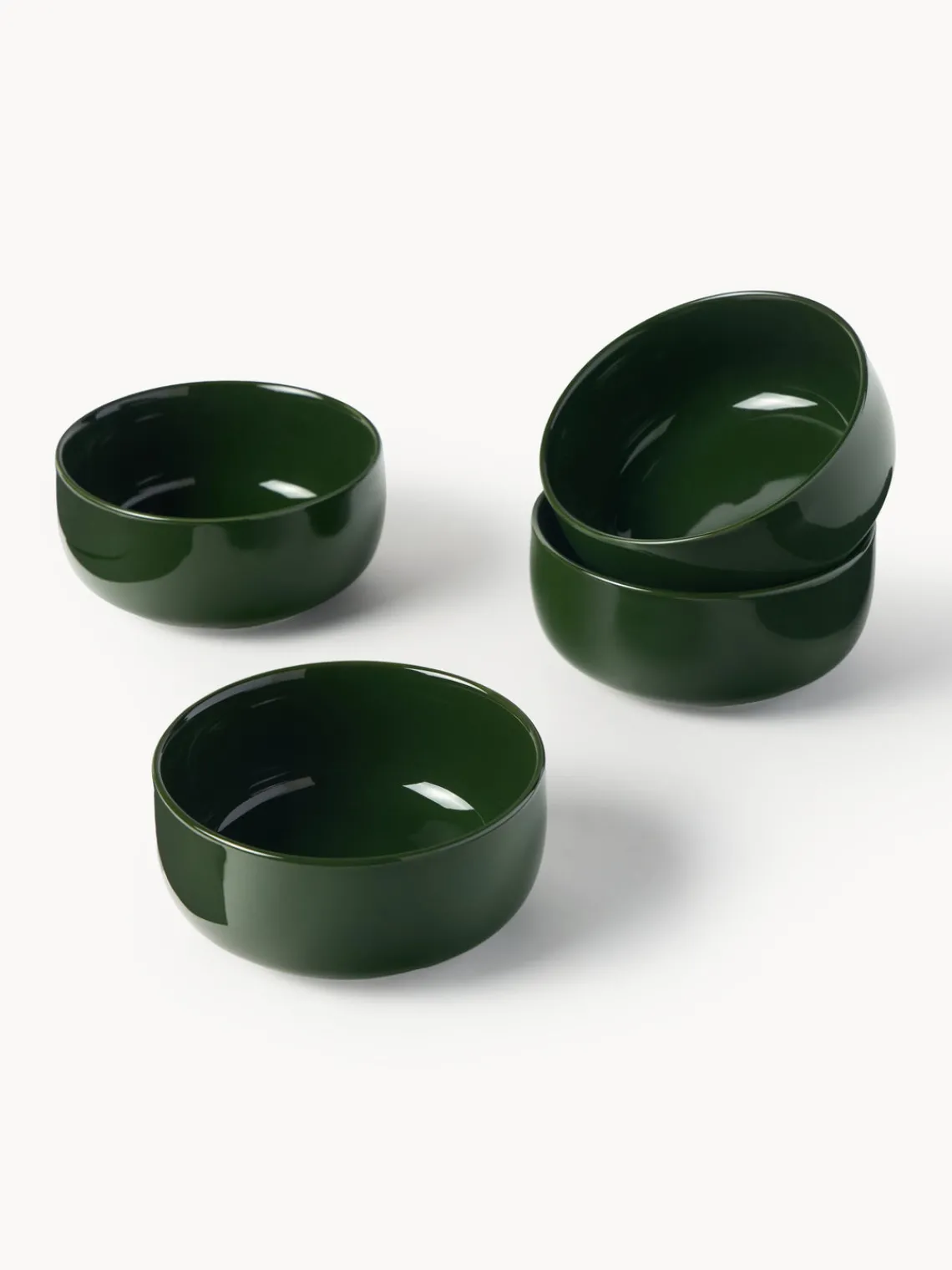 Boles Y Tazones|Vajillas Completas>Westwing Collection Cuencos de porcelana Nessa, 4 uds. Verde oscuro brillante