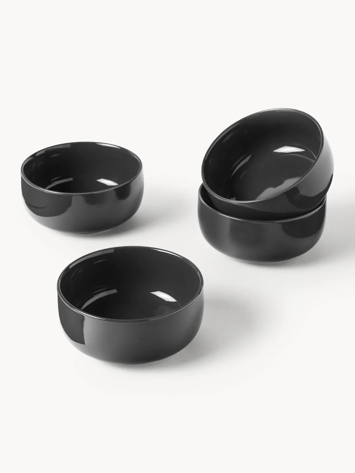 Boles Y Tazones|Vajillas Completas>Westwing Collection Cuencos de porcelana Nessa, 4 uds. Gris oscuro brillante