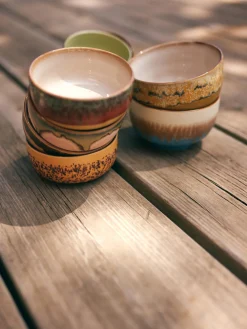 Boles Y Tazones|Vajillas Completas>HKLIVING Cuencos pintados a mano de gres 70's, 4 uds. Tonos beige, naranja, melocotón, azul claro