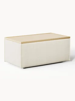 Reposapiés|Sofás>Westwing Collection Diván con espacio de almacenamiento Lennon Tejido blanco Off White, madera de roble clara