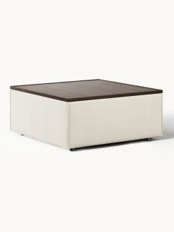 Reposapiés|Sofás>Westwing Collection Diván con espacio de almacenamiento Lennon Tejido blanco Off White, madera de roble oscura